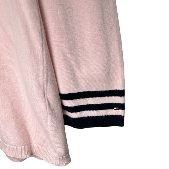 Tommy Hilfiger Light Pink V-neck Sweater Fall Winter Cute Jumper Black Trim - Picture 2 of 5